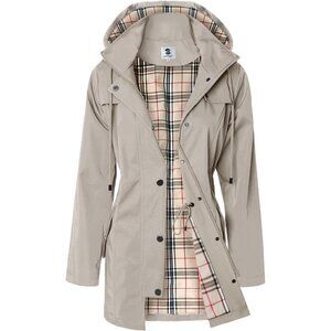 🆕Women's Khaki Waterproof Long Raincoat Outdoor Windbreaker Jacket with Hood